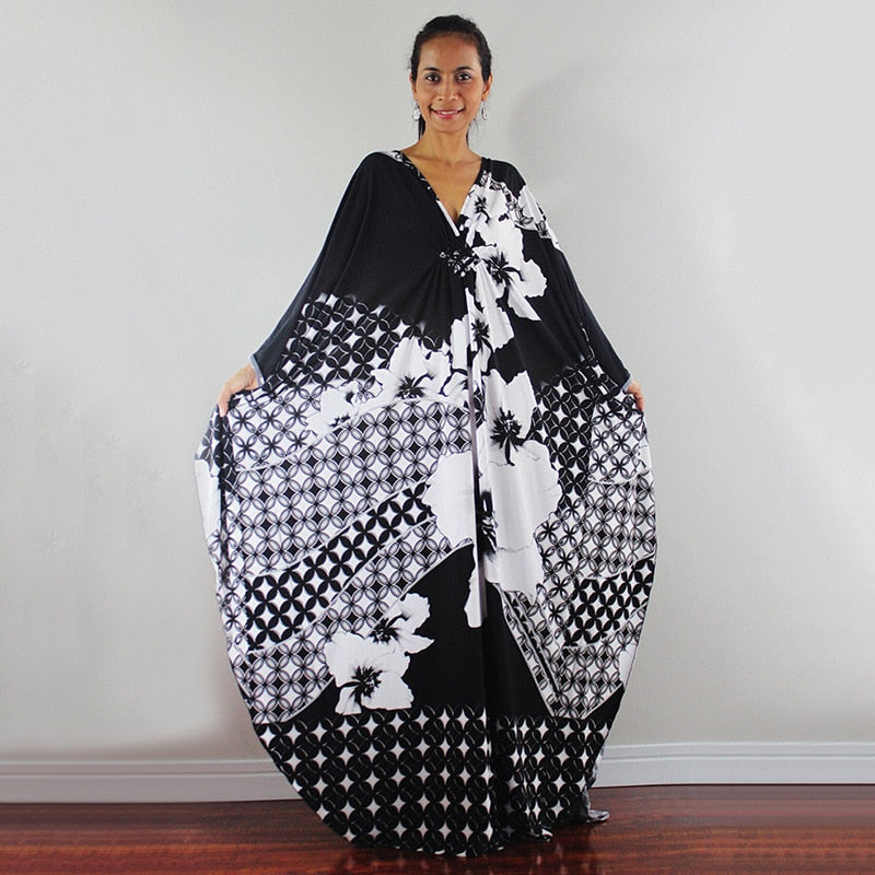 Kaftans - Kimono Printed Bohemian Beach Dresses Maxi Robe Bathing Suits Seaside Holiday Beachwear Style-20 One Size