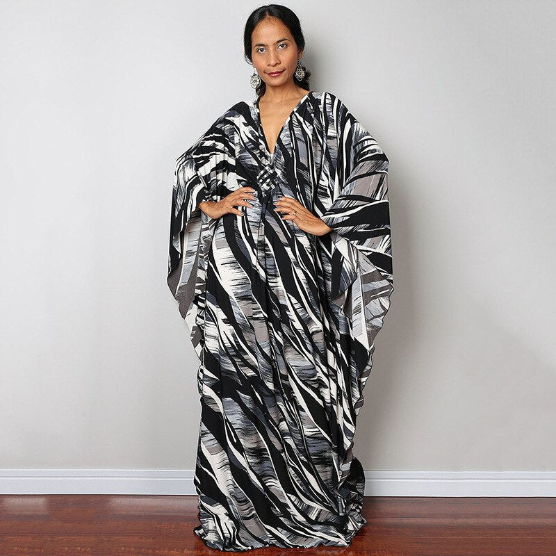 Kaftans - Kimono Printed Bohemian Beach Dresses Maxi Robe Bathing Suits Seaside Holiday Beachwear Style-24 One Size