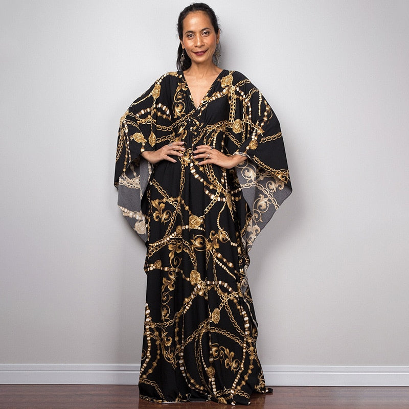Kaftans - Kimono Printed Bohemian Beach Dresses Maxi Robe Bathing Suits Seaside Holiday Beachwear Style-32 One Size