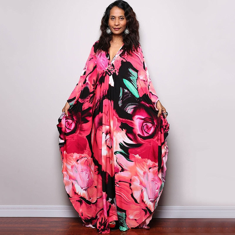 Kaftans - Kimono Printed Bohemian Beach Dresses Maxi Robe Bathing Suits Seaside Holiday Beachwear Style-27 One Size