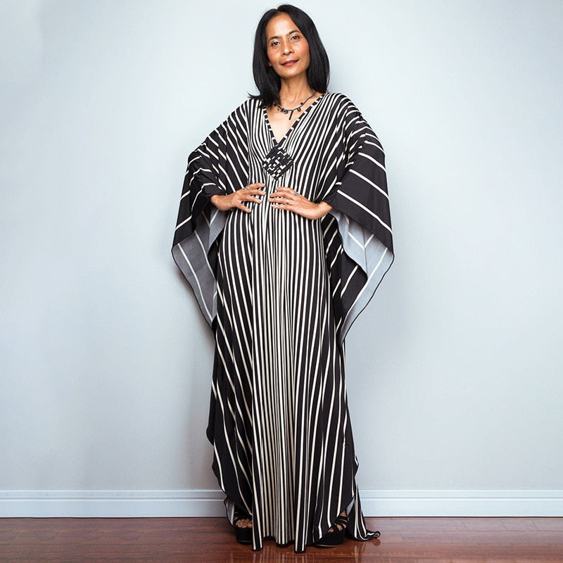 Kaftans - Kimono Printed Bohemian Beach Dresses Maxi Robe Bathing Suits Seaside Holiday Beachwear Style-4 One Size