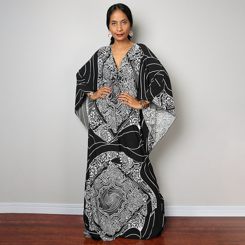 Kaftans - Kimono Printed Bohemian Beach Dresses Maxi Robe Bathing Suits Seaside Holiday Beachwear Style-13 One Size
