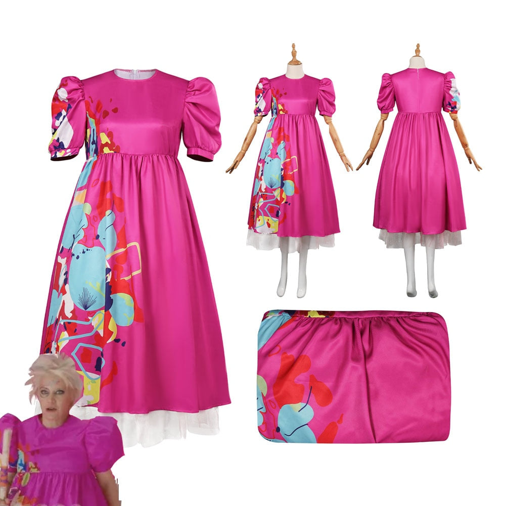 Kate Barbie McKinnon Cosplay Fashion Rose Red Printed Dress Women Costume Outfits Adult Female Girls Halloween Carnival Suit