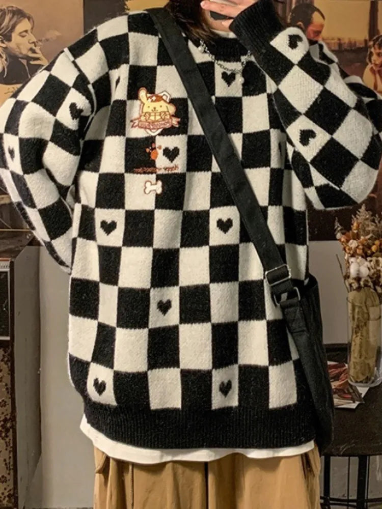 Kawaii Autumn Winter Women's Sweater Pullover Loose Long Sleeve Top Jumper Korean Fashion Oversized Sweater Clothes for Women Black