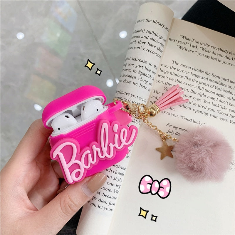 Kawaii Barbie Bluetooth Earphone Case for Airpods Pro 1 2 3 Anime Cartoon Cute Silicone Protective Soft Cover with Plush Pendant case and pendant
