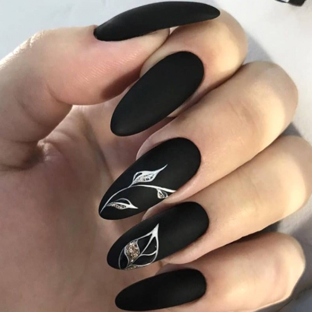 Kawaii Barbie Handmade Nails Almond False Nails Long Stiletto Fake Nails with Flame Design Wearable Press on Nails Full Cover Nail Tips Manicure Tools 223