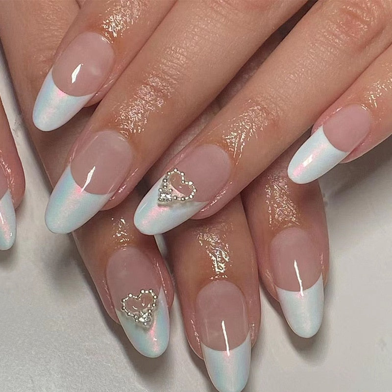 Kawaii Barbie Handmade Nails Almond False Nails Long Stiletto Fake Nails with Flame Design Wearable Press on Nails Full Cover Nail Tips Manicure Tools 2412