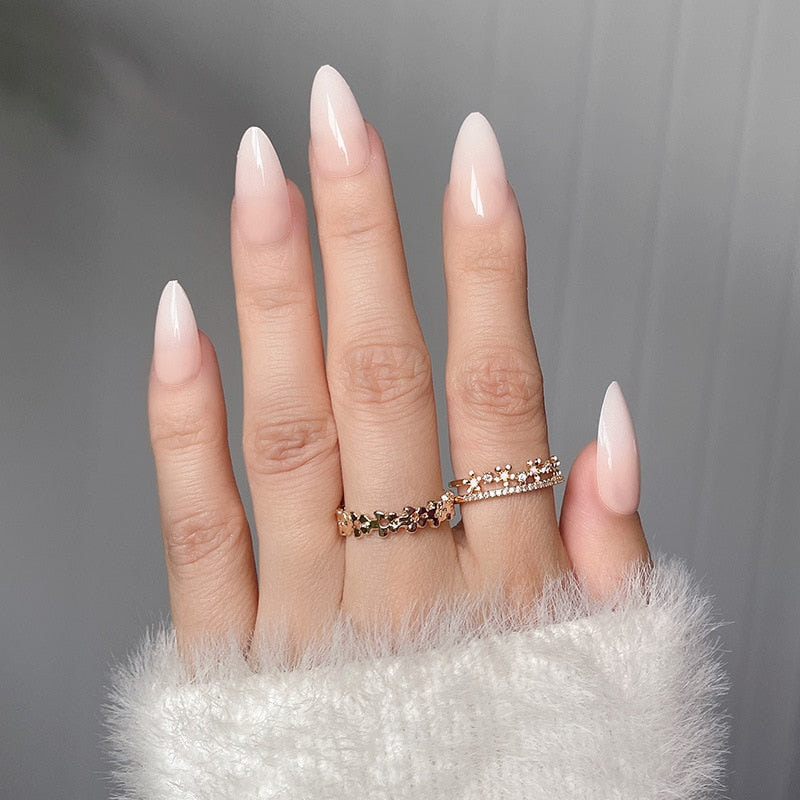 Kawaii Barbie Handmade Nails Almond False Nails Long Stiletto Fake Nails with Flame Design Wearable Press on Nails Full Cover Nail Tips Manicure Tools Y-58
