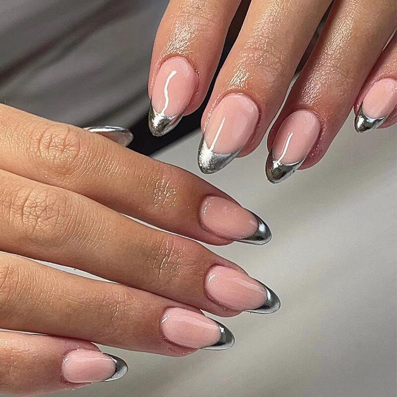 Kawaii Barbie Handmade Nails Almond False Nails Long Stiletto Fake Nails with Flame Design Wearable Press on Nails Full Cover Nail Tips Manicure Tools 2162