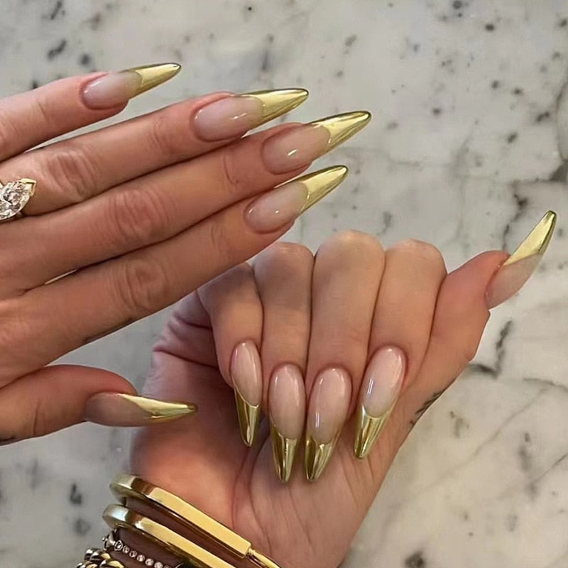 Kawaii Barbie Handmade Nails Almond False Nails Long Stiletto Fake Nails with Flame Design Wearable Press on Nails Full Cover Nail Tips Manicure Tools 307
