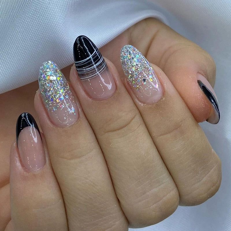 Kawaii Barbie Handmade Nails Almond False Nails Long Stiletto Fake Nails with Flame Design Wearable Press on Nails Full Cover Nail Tips Manicure Tools 365