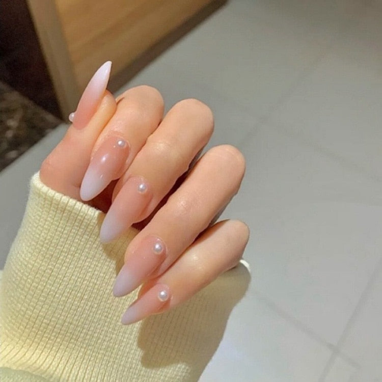 Kawaii Barbie Handmade Nails Almond False Nails Long Stiletto Fake Nails with Flame Design Wearable Press on Nails Full Cover Nail Tips Manicure Tools 12
