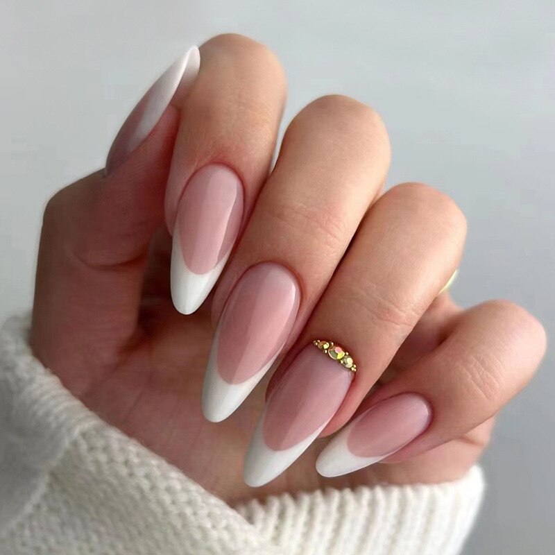 Kawaii Barbie Handmade Nails Almond False Nails Long Stiletto Fake Nails with Flame Design Wearable Press on Nails Full Cover Nail Tips Manicure Tools 590