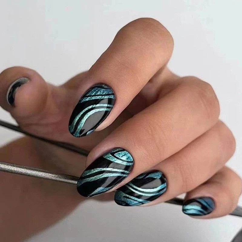 Kawaii Barbie Handmade Nails Almond False Nails Long Stiletto Fake Nails with Flame Design Wearable Press on Nails Full Cover Nail Tips Manicure Tools 763