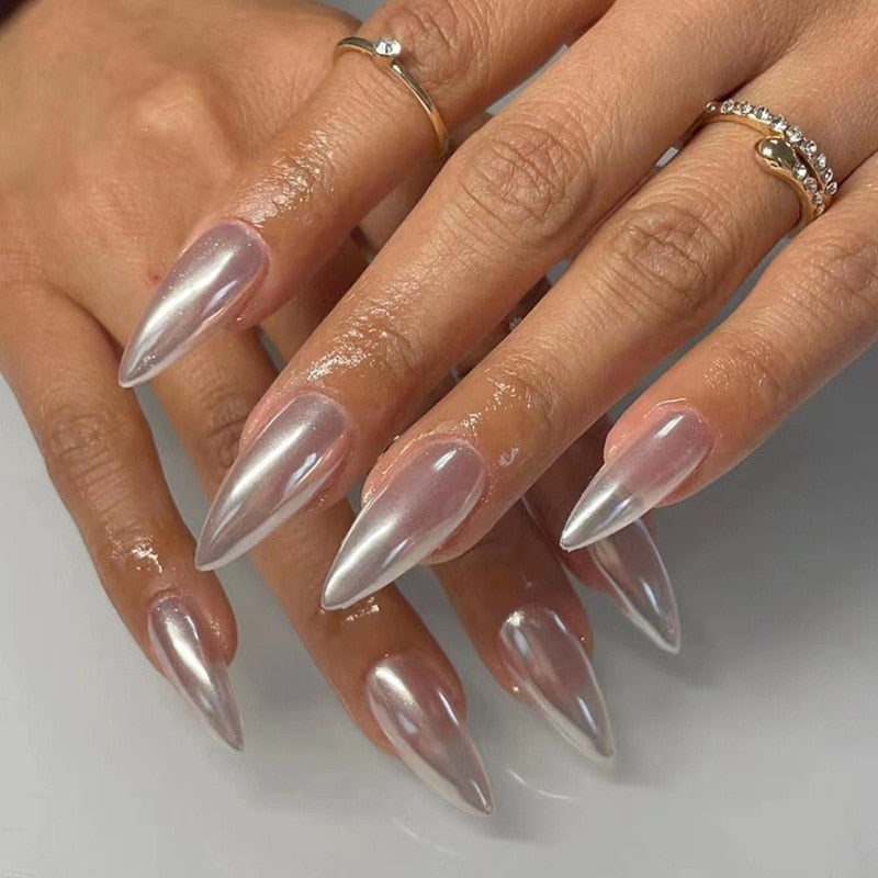 Kawaii Barbie Handmade Nails Almond False Nails Long Stiletto Fake Nails with Flame Design Wearable Press on Nails Full Cover Nail Tips Manicure Tools 332