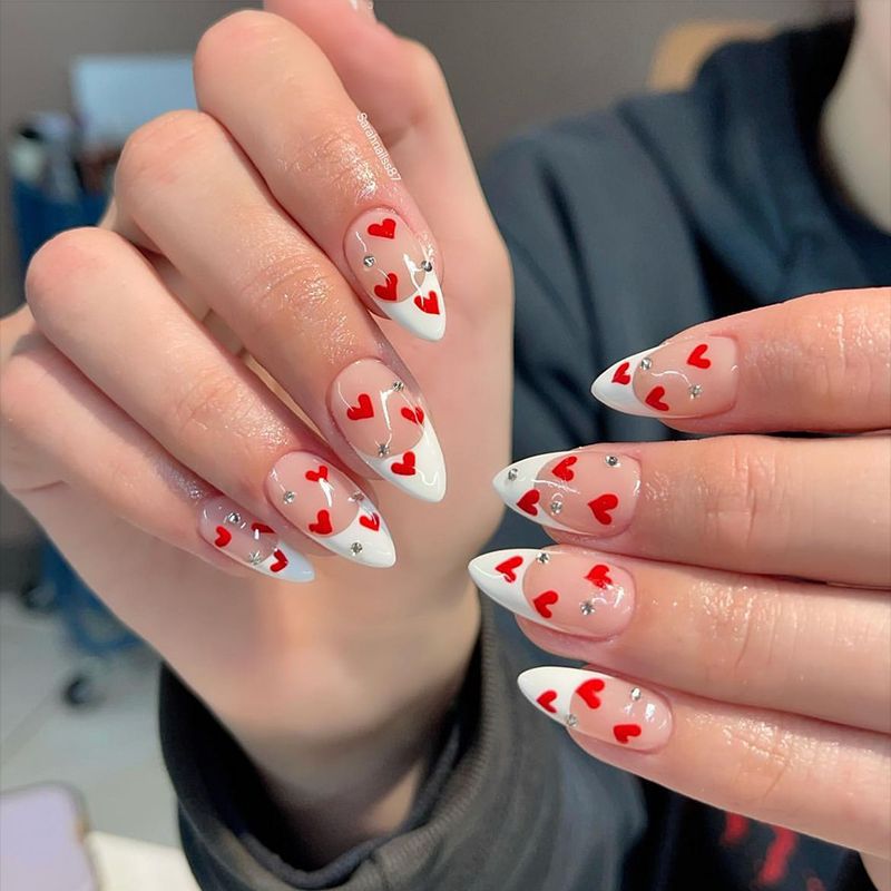 Kawaii Barbie Handmade Nails Almond False Nails Long Stiletto Fake Nails with Flame Design Wearable Press on Nails Full Cover Nail Tips Manicure Tools 106
