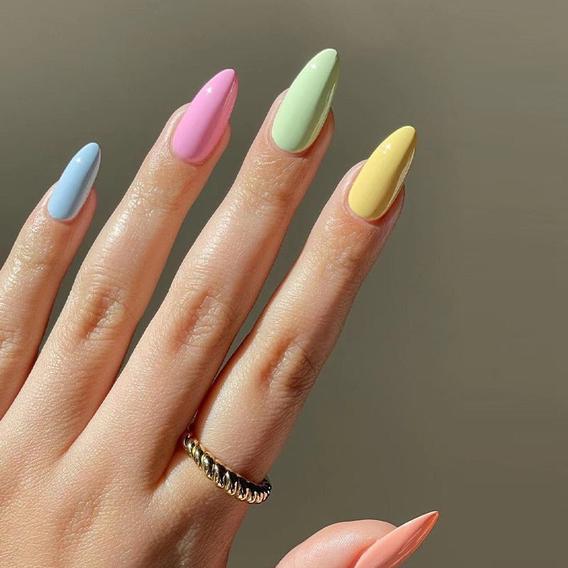 Kawaii Barbie Handmade Nails Almond False Nails Long Stiletto Fake Nails with Flame Design Wearable Press on Nails Full Cover Nail Tips Manicure Tools 2443