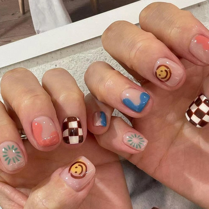 Kawaii Barbie Handmade Nails Almond False Nails Long Stiletto Fake Nails with Flame Design Wearable Press on Nails Full Cover Nail Tips Manicure Tools 192