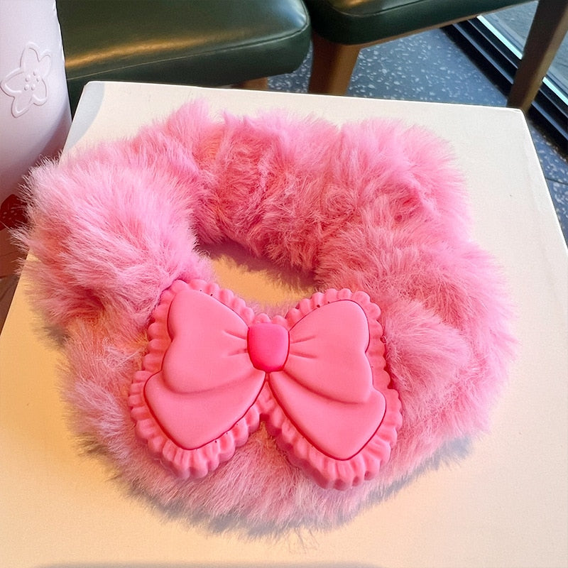 Kawaii Barbie Princess Headband for Washing Face Headdress Makeup Hair Band Plush Baby Girl Headbands Women Cute Toy D