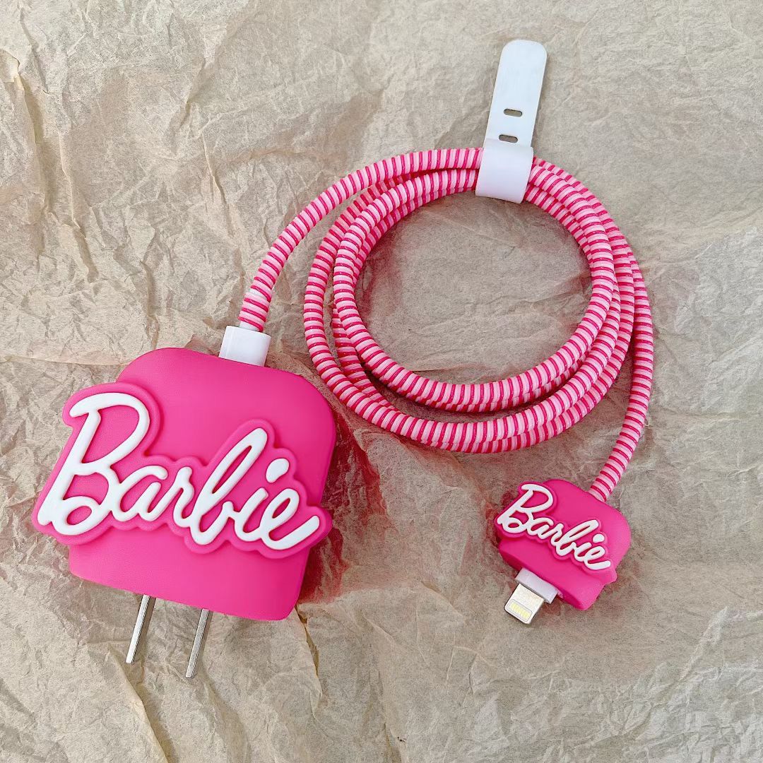 Kawaii Pink Barbie Data Cable Protective Cover for Iphone 18/20W Girl Heart Anime Fashion Charger Head Protection Sleeve Case