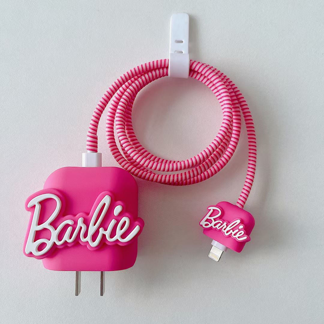 Kawaii Pink Barbie Data Cable Protective Cover for Iphone 18/20W Girl Heart Anime Fashion Charger Head Protection Sleeve Case