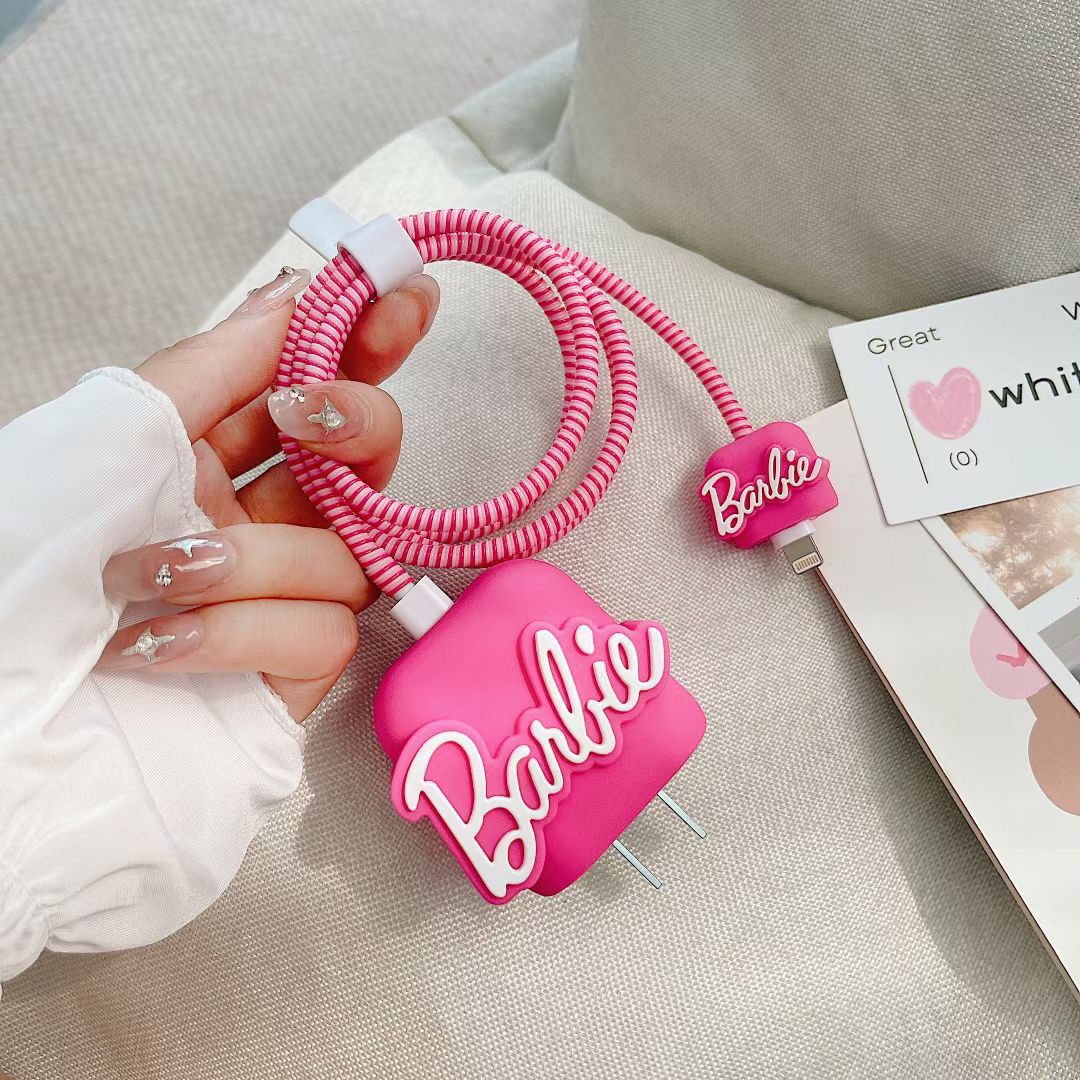 Kawaii Pink Barbie Data Cable Protective Cover for Iphone 18/20W Girl Heart Anime Fashion Charger Head Protection Sleeve Case Default Title