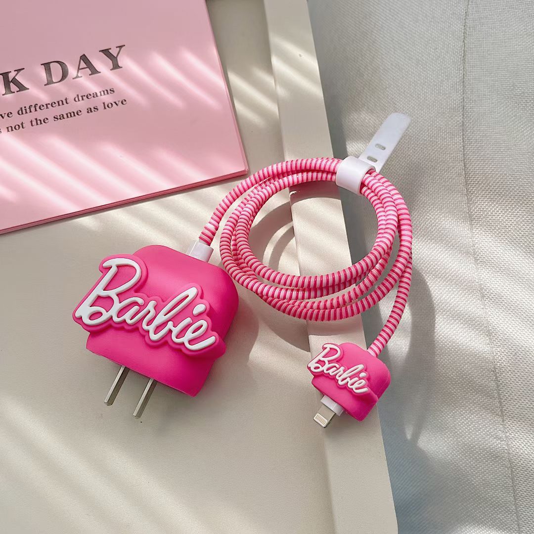 Kawaii Pink Barbie Data Cable Protective Cover for Iphone 18/20W Girl Heart Anime Fashion Charger Head Protection Sleeve Case