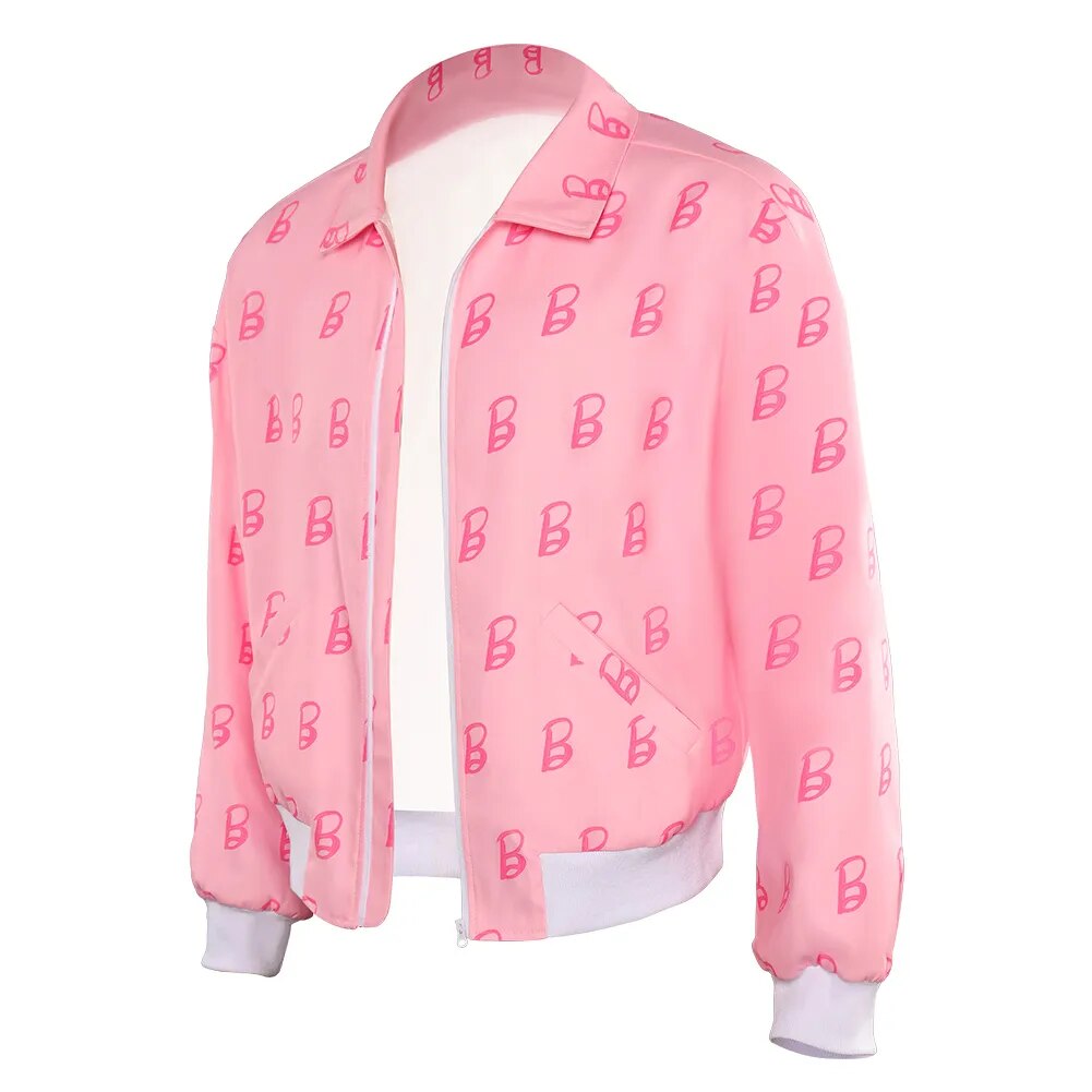 Ken Cosplay Costume Pink Coat Movie Barbier Printed Black Jacket Men Adult Outfit Outwear Halloween Carnival Party Role Suit