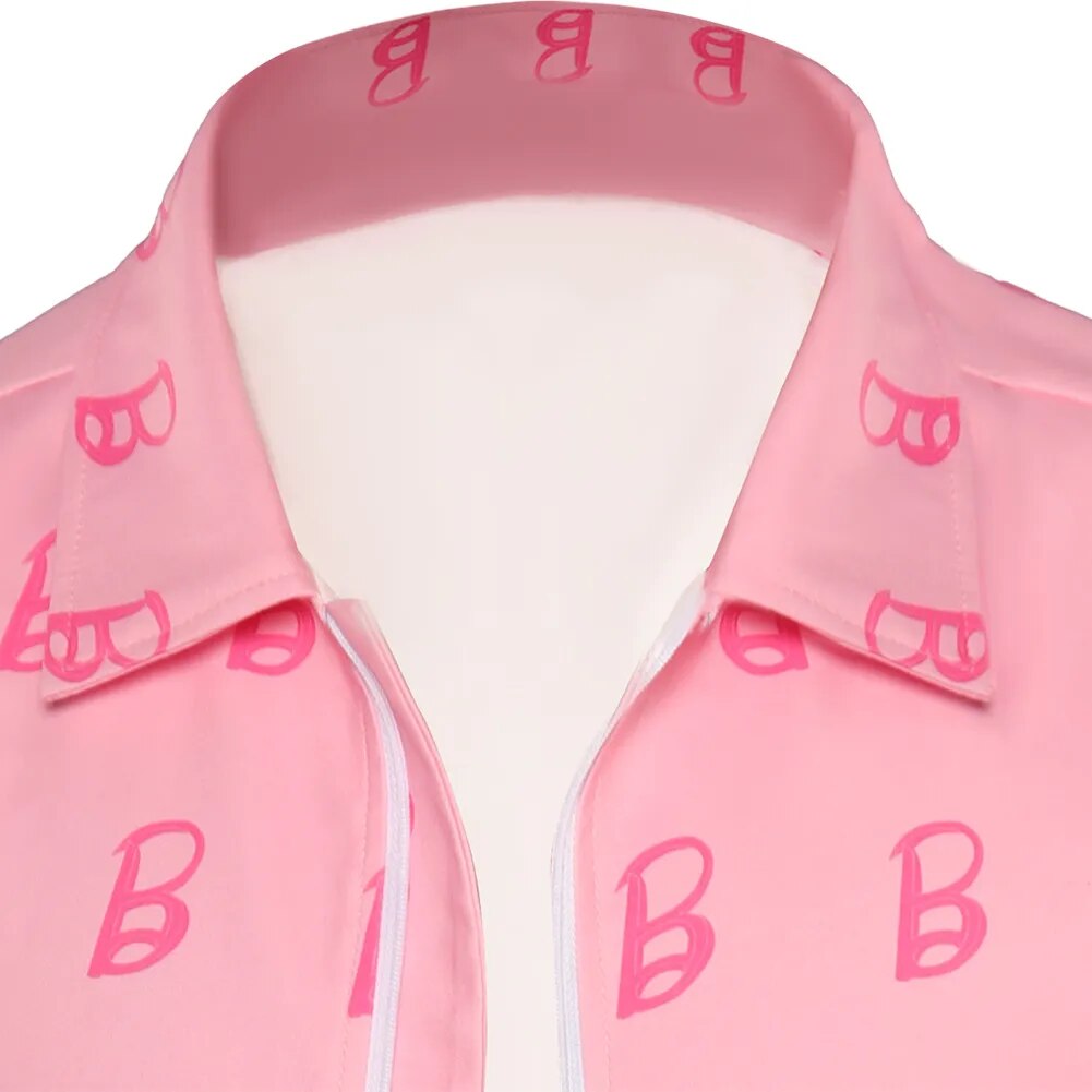 Ken Cosplay Costume Pink Coat Movie Barbier Printed Black Jacket Men Adult Outfit Outwear Halloween Carnival Party Role Suit