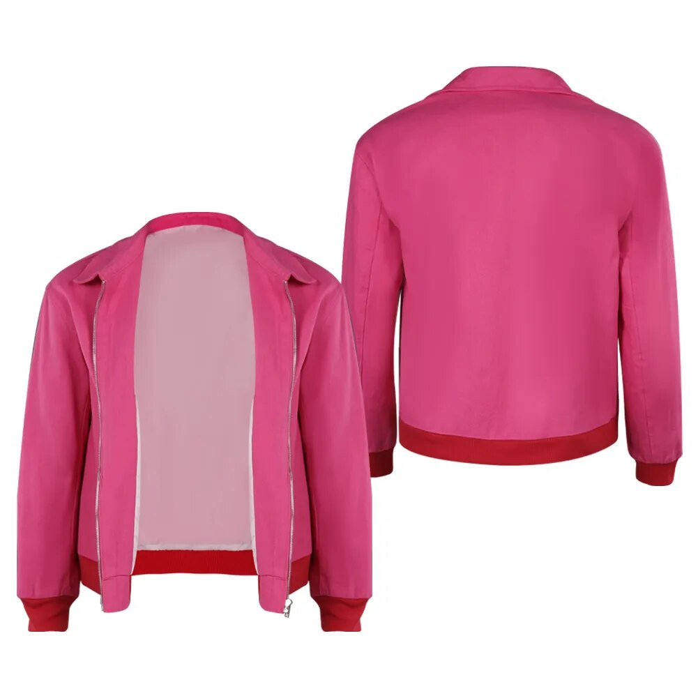Ken Cosplay Costume Pink Coat Movie Barbier Printed Black Jacket Men Adult Outfit Outwear Halloween Carnival Party Role Suit D