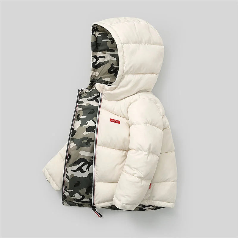 Kids Down Jackets With Double-sided Wearable Autumn Winter Boys Girls Warm Hooded Waterproof Coat 3-10 Years Clothes White