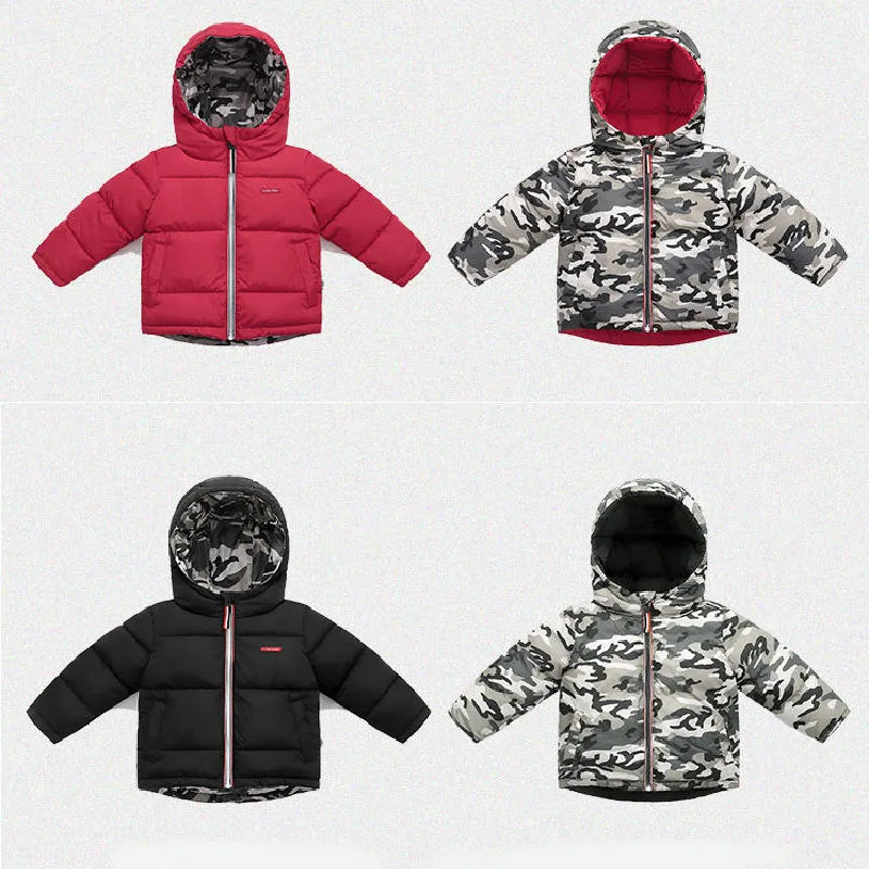 Kids Down Jackets With Double-sided Wearable Autumn Winter Boys Girls Warm Hooded Waterproof Coat 3-10 Years Clothes