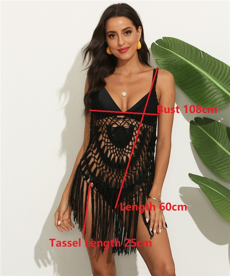 Kimono Flecos Beach Dress Crochet Cover-ups Fringe Coverup White Kimono Plage Vestidos Verano Knitted Swim Cover Up