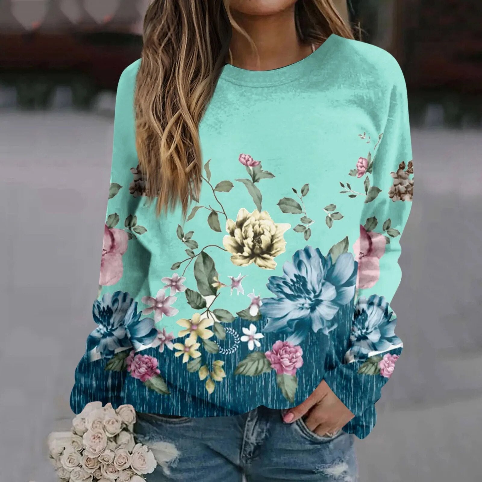 Korean Autumn Clothes Unique Round Neck Women Pullover Winter 2024 Casual Long Sleeves Women Sweatshirts Streetwear Green