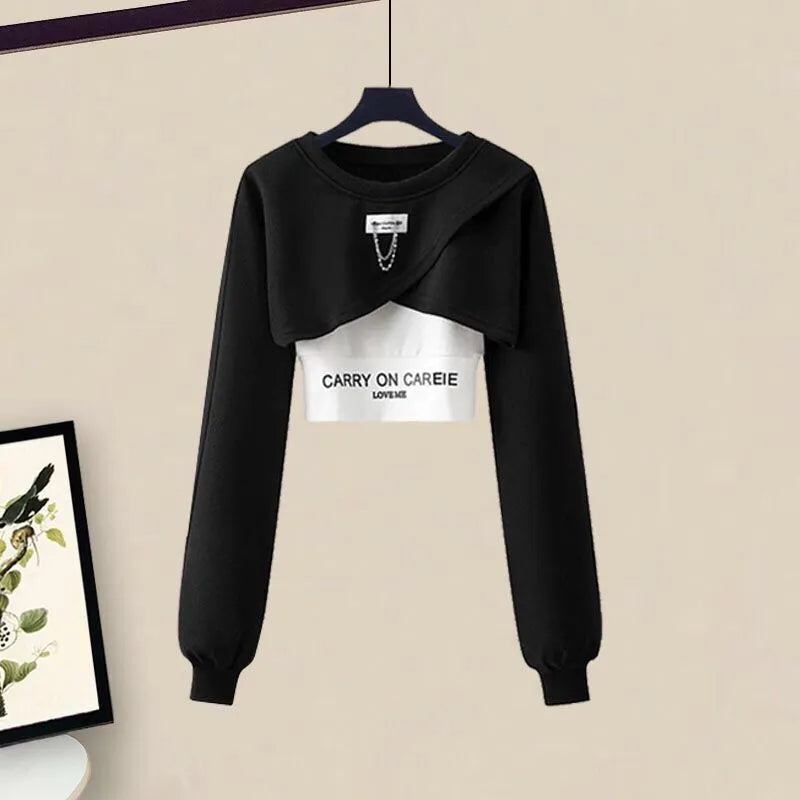 Korean Elegant Sportswear Suit Women's Spring Autumn Fashion Short Sweater+Suspenders+Pants Three Piece Female Tracksuit Set Set 01