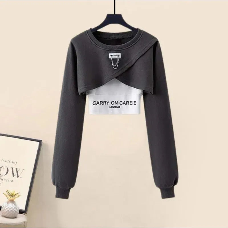 Korean Elegant Sportswear Suit Women's Spring Autumn Fashion Short Sweater+Suspenders+Pants Three Piece Female Tracksuit Set Set 02