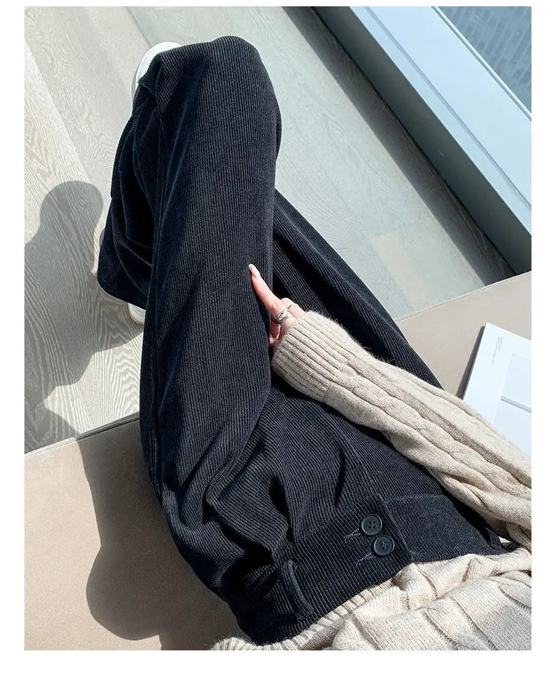 Korean Fashion Women's Pants Winter Plus Velvet Wide Leg Pants Casual Woman Pant High Waist Straight Women Loose Trousers