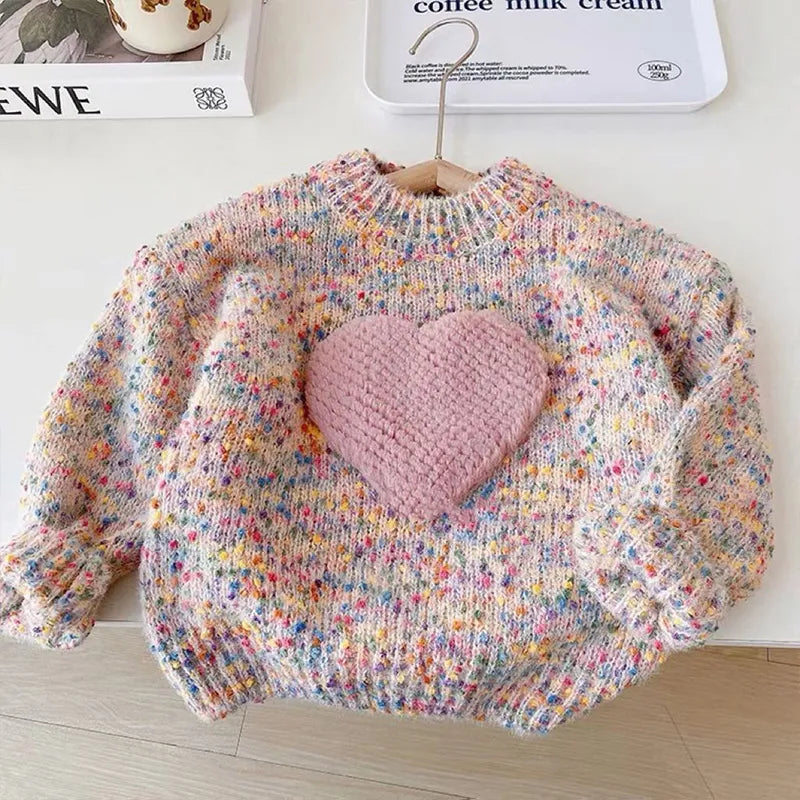 Korean Spring Autumn Cotton Color Thickening New Sweater Sweet Children's Tops Pullover Cute Clothes Girls From 2 To 8 Years color
