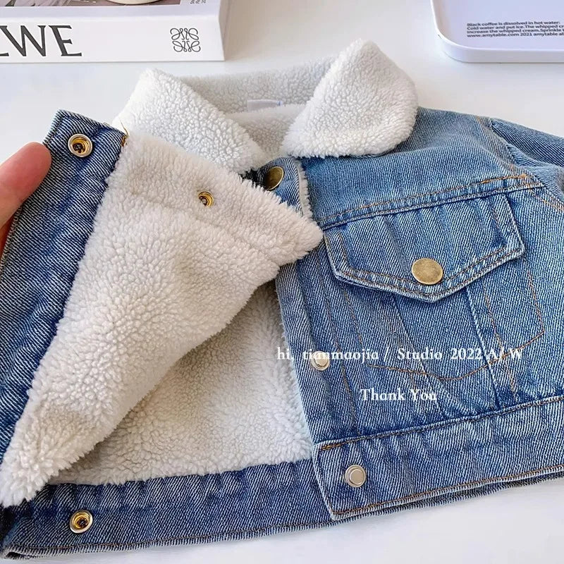 Korean Winter Suit For Girls Sets Thickened Warm Jacket+Denim Skirt Autumn Two Piece Set Girls Top And Bottom Clothes Set