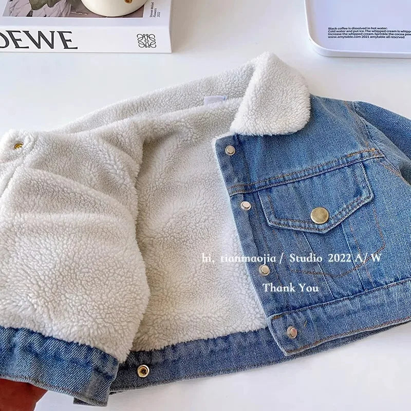 Korean Winter Suit For Girls Sets Thickened Warm Jacket+Denim Skirt Autumn Two Piece Set Girls Top And Bottom Clothes Set