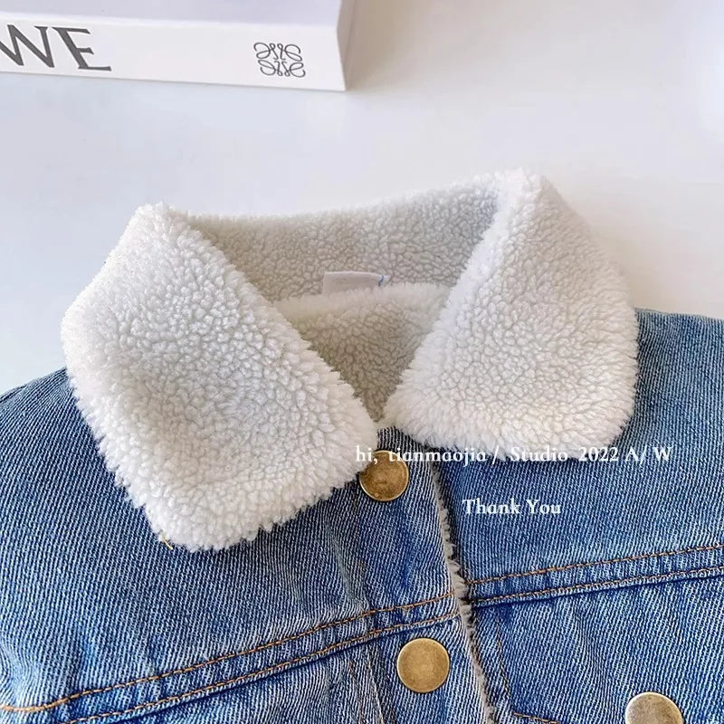 Korean Winter Suit For Girls Sets Thickened Warm Jacket+Denim Skirt Autumn Two Piece Set Girls Top And Bottom Clothes Set