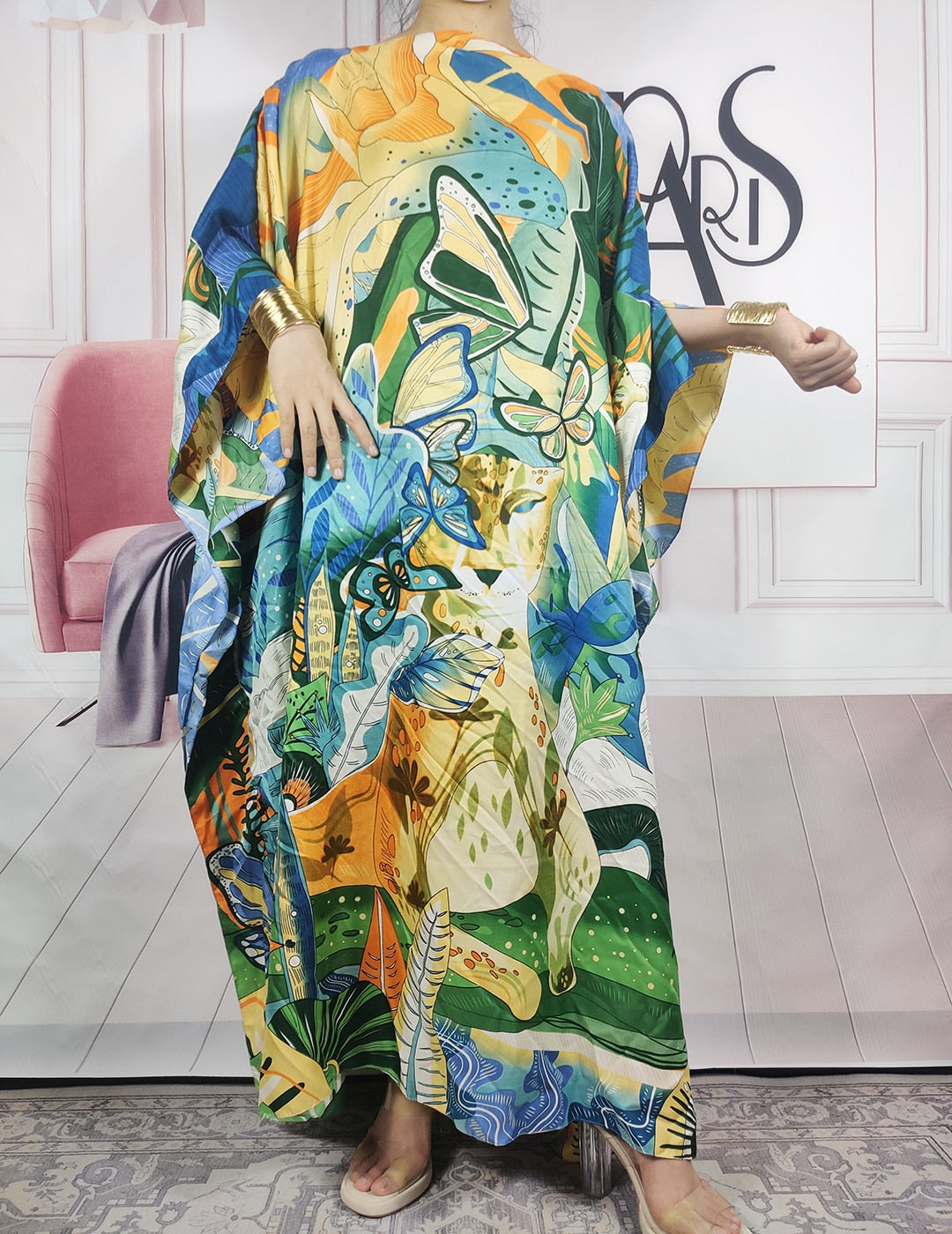 Kuwait Fashion - 2024 Summer Boho Loose Silk Kaftan Maxi Dress Oversized African Muslim Lady Abaya
