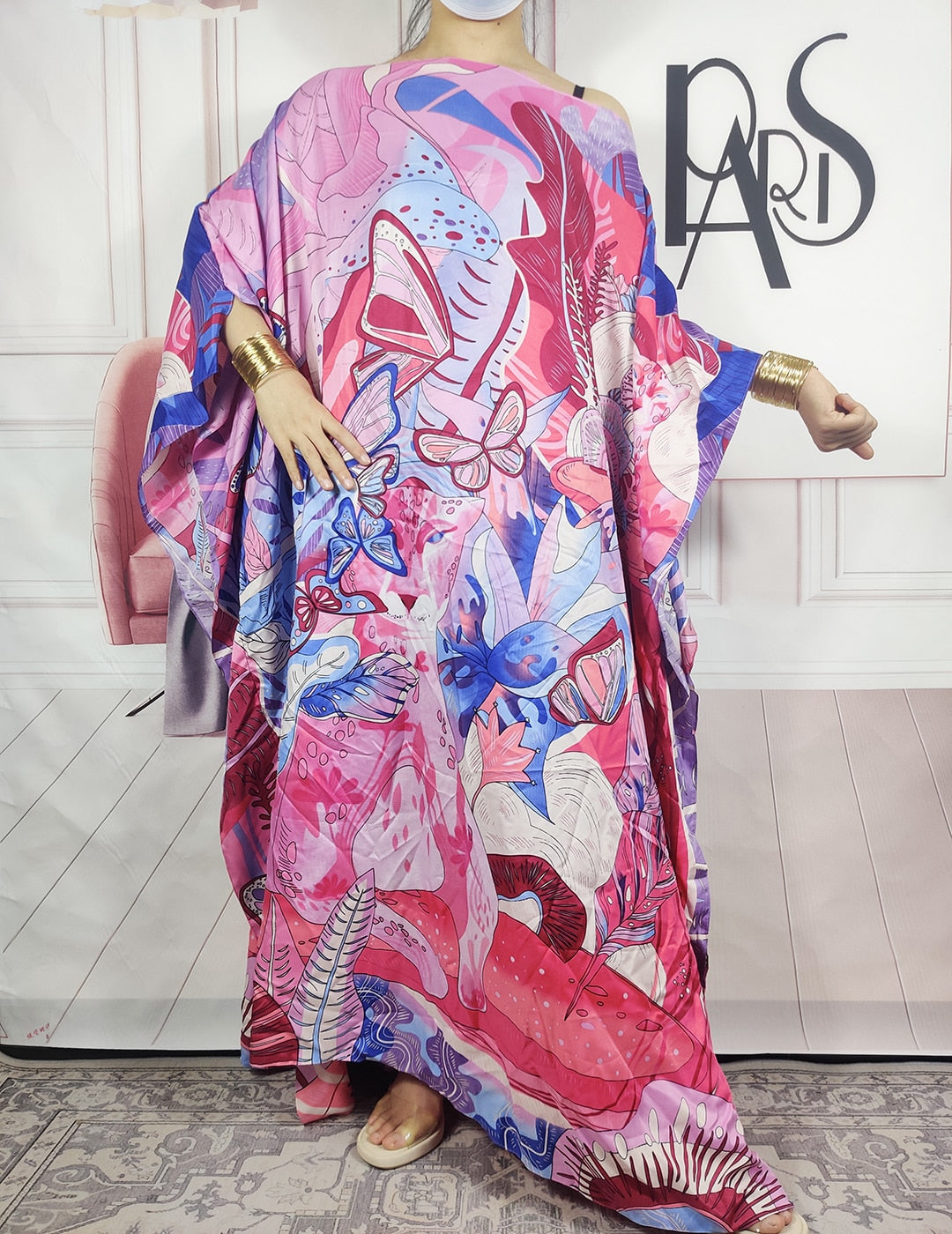 Kuwait Fashion - 2024 Summer Boho Loose Silk Kaftan Maxi Dress Oversized African Muslim Lady Abaya color 5 One Size