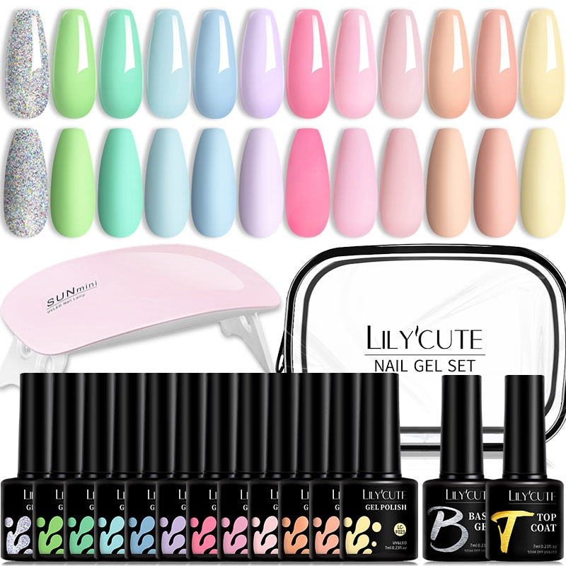 LILYCUTE 12PCs 7ml Spring Macaron Nail Gel Polish Set Semi Permanent UV Gel For Manicure Soak Off Gel Nail Polish Kit Varnishes 229382