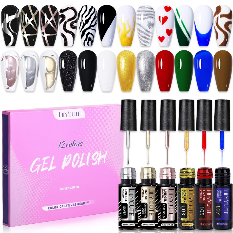 LILYCUTE 12PCs 7ml Spring Macaron Nail Gel Polish Set Semi Permanent UV Gel For Manicure Soak Off Gel Nail Polish Kit Varnishes 56880-3