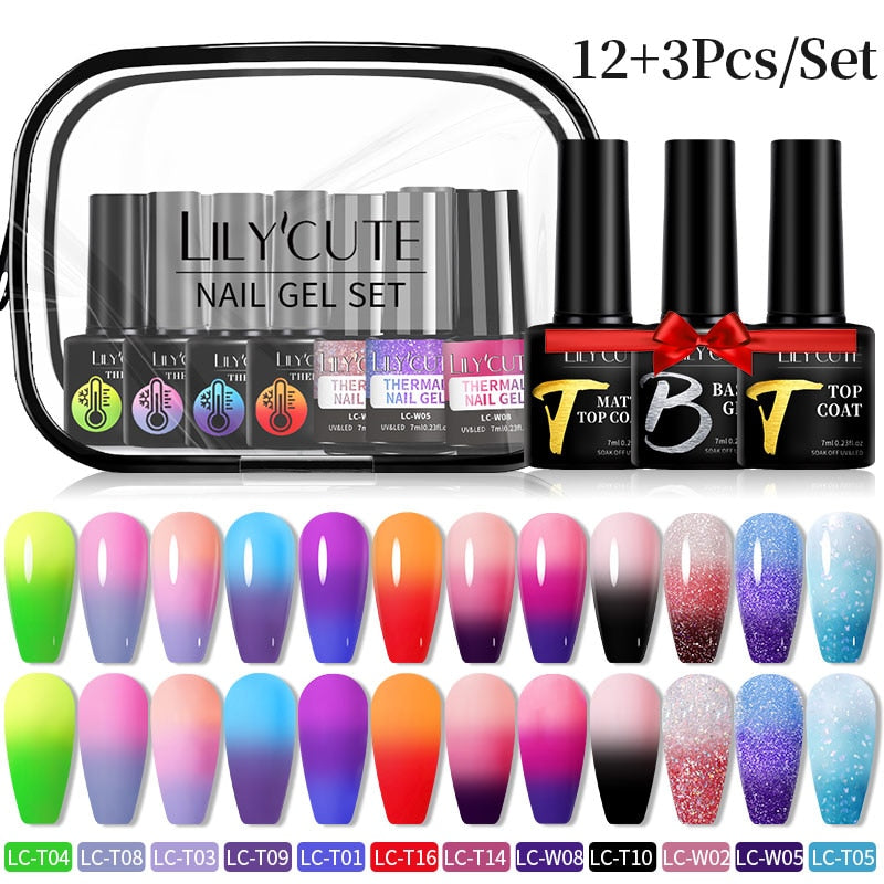 LILYCUTE 12PCs 7ml Spring Macaron Nail Gel Polish Set Semi Permanent UV Gel For Manicure Soak Off Gel Nail Polish Kit Varnishes 56604-6