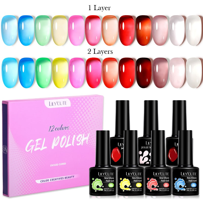 LILYCUTE 12PCs 7ml Spring Macaron Nail Gel Polish Set Semi Permanent UV Gel For Manicure Soak Off Gel Nail Polish Kit Varnishes 56472-1
