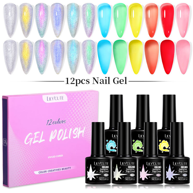 LILYCUTE 12PCs 7ml Spring Macaron Nail Gel Polish Set Semi Permanent UV Gel For Manicure Soak Off Gel Nail Polish Kit Varnishes 56604-1