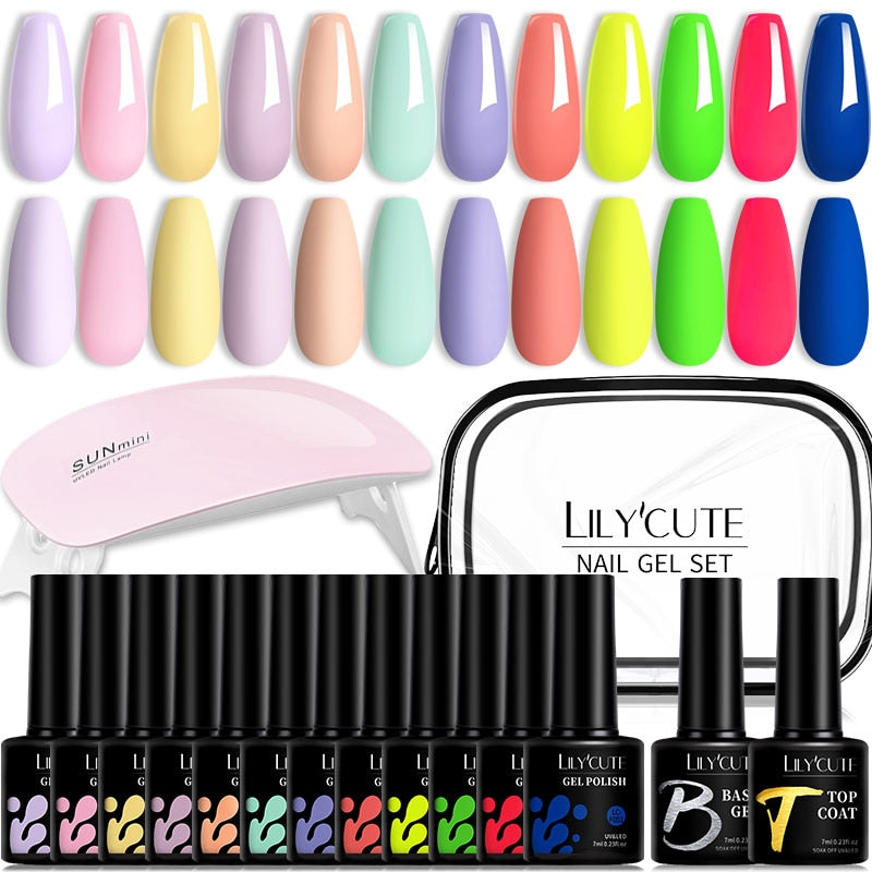 LILYCUTE 12PCs 7ml Spring Macaron Nail Gel Polish Set Semi Permanent UV Gel For Manicure Soak Off Gel Nail Polish Kit Varnishes 229377