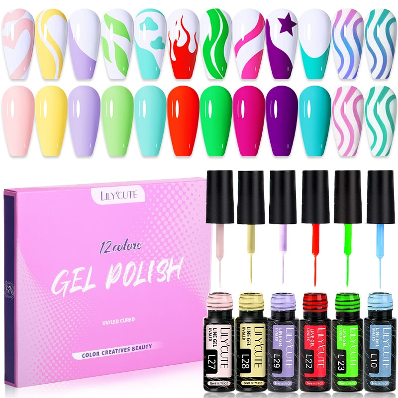 LILYCUTE 12PCs 7ml Spring Macaron Nail Gel Polish Set Semi Permanent UV Gel For Manicure Soak Off Gel Nail Polish Kit Varnishes 56880-4